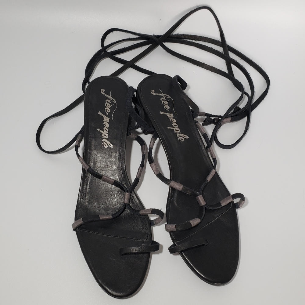 Free People Black Hermosa Lace Up Leather Sandals